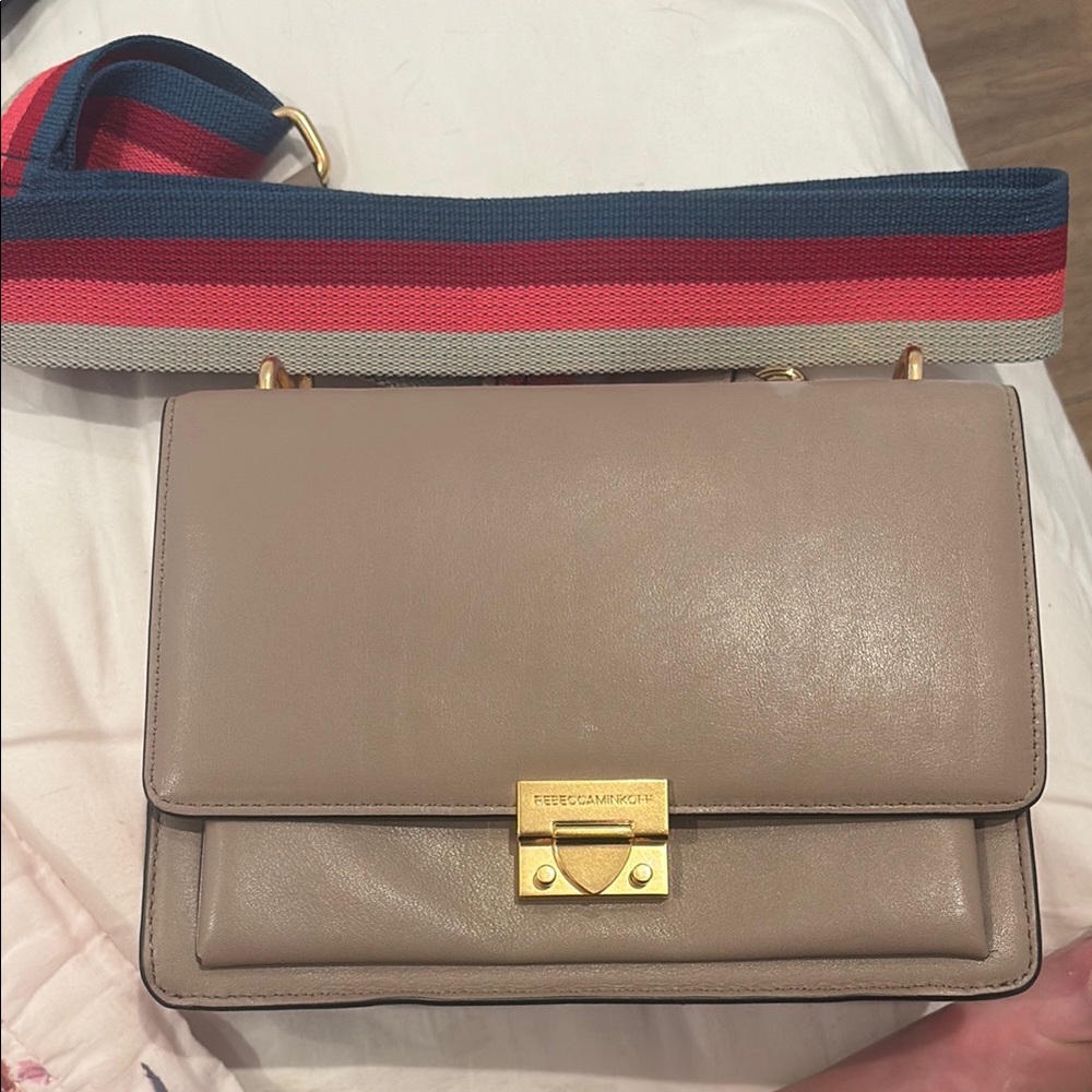 Rebecca Minkoff Tan Gold Crossbody Bag with Structured Elegance